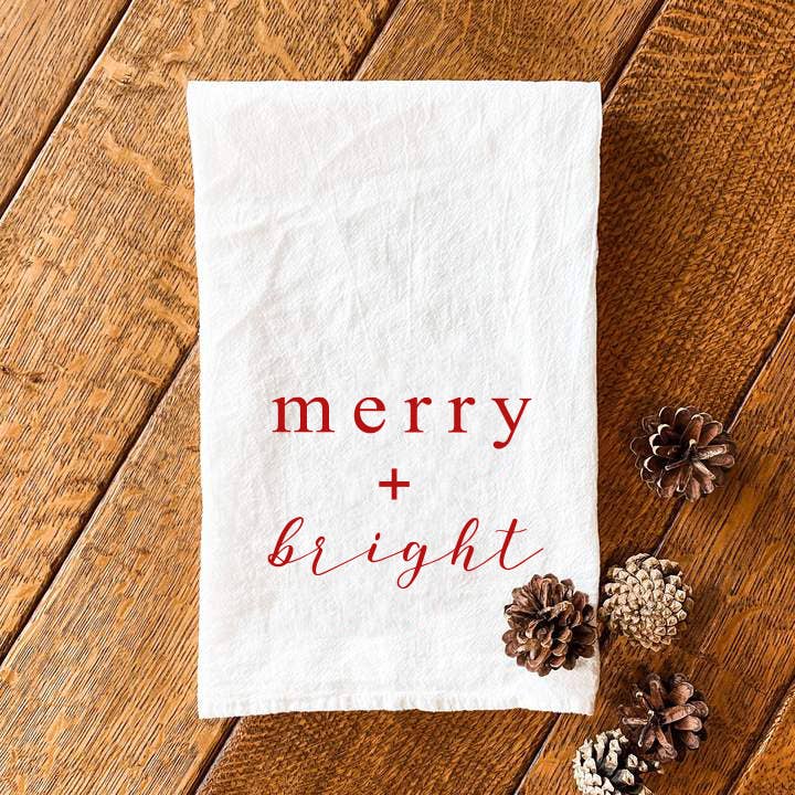 Merry + Bright Script - Christmas Tea Towel