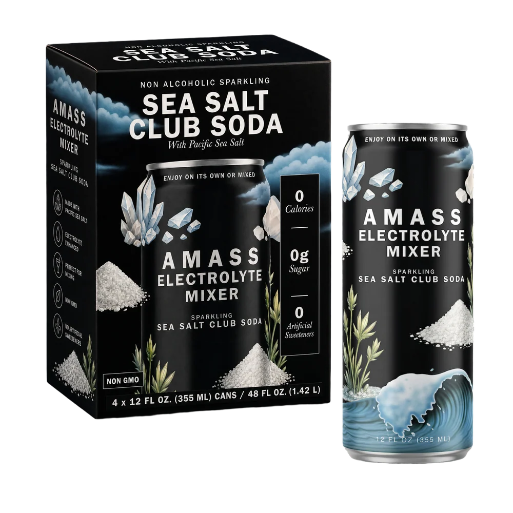 Amass Electrolyte Mixer - Sea Salt Club Soda, 12oz cans 4-pack