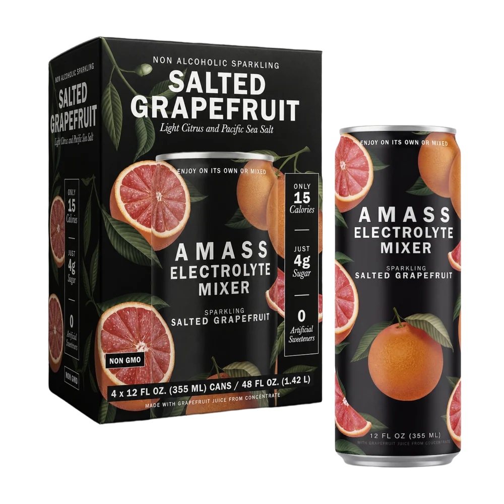Amass Electrolyte Mixer - Sparkling Salted Grapefruit, 12oz cans 4-pack