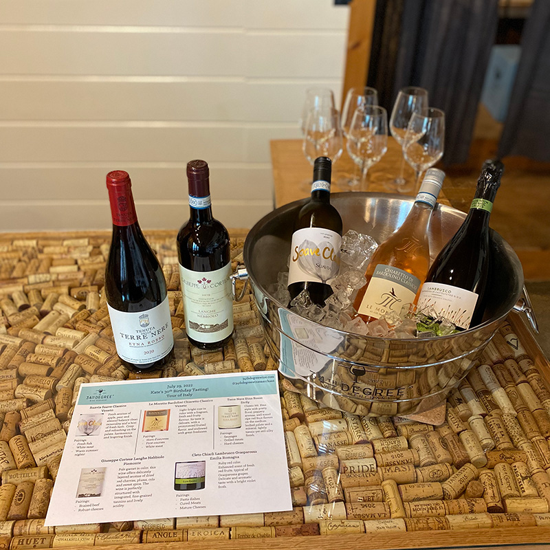 a selection of wine and guide sheet prepared for a tasting at 34th Degree Wine Merchant